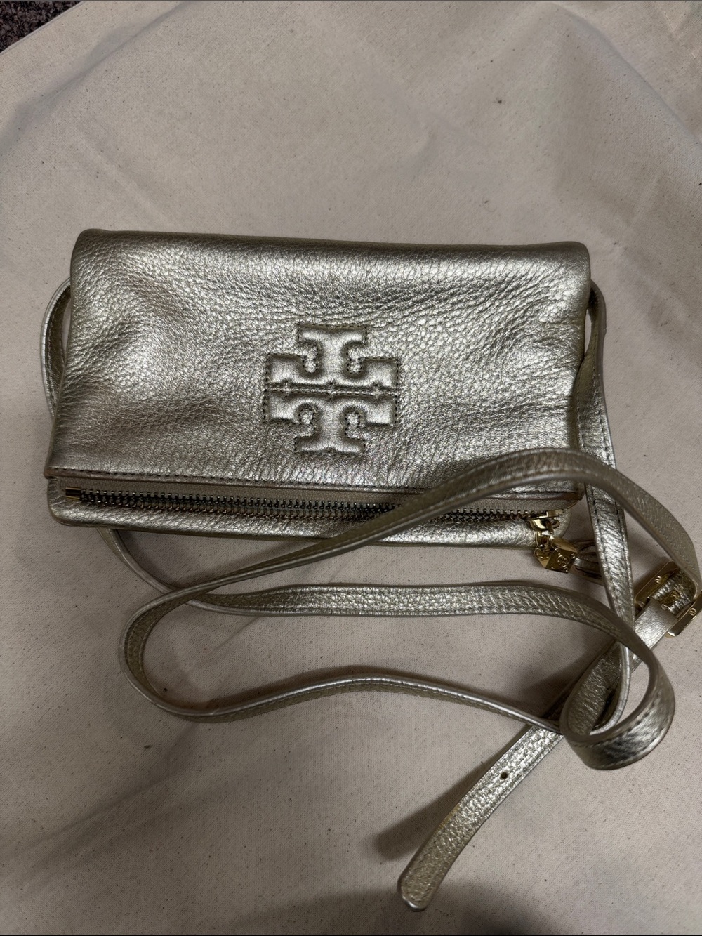 Tory Burch Metallic gold Pebbled Leather Crossbody